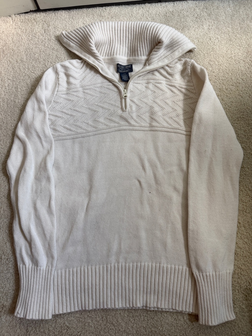 Polo Ralph Lauren Cream Cotton White Half-Zip Knit Sweater Unisex Oversized